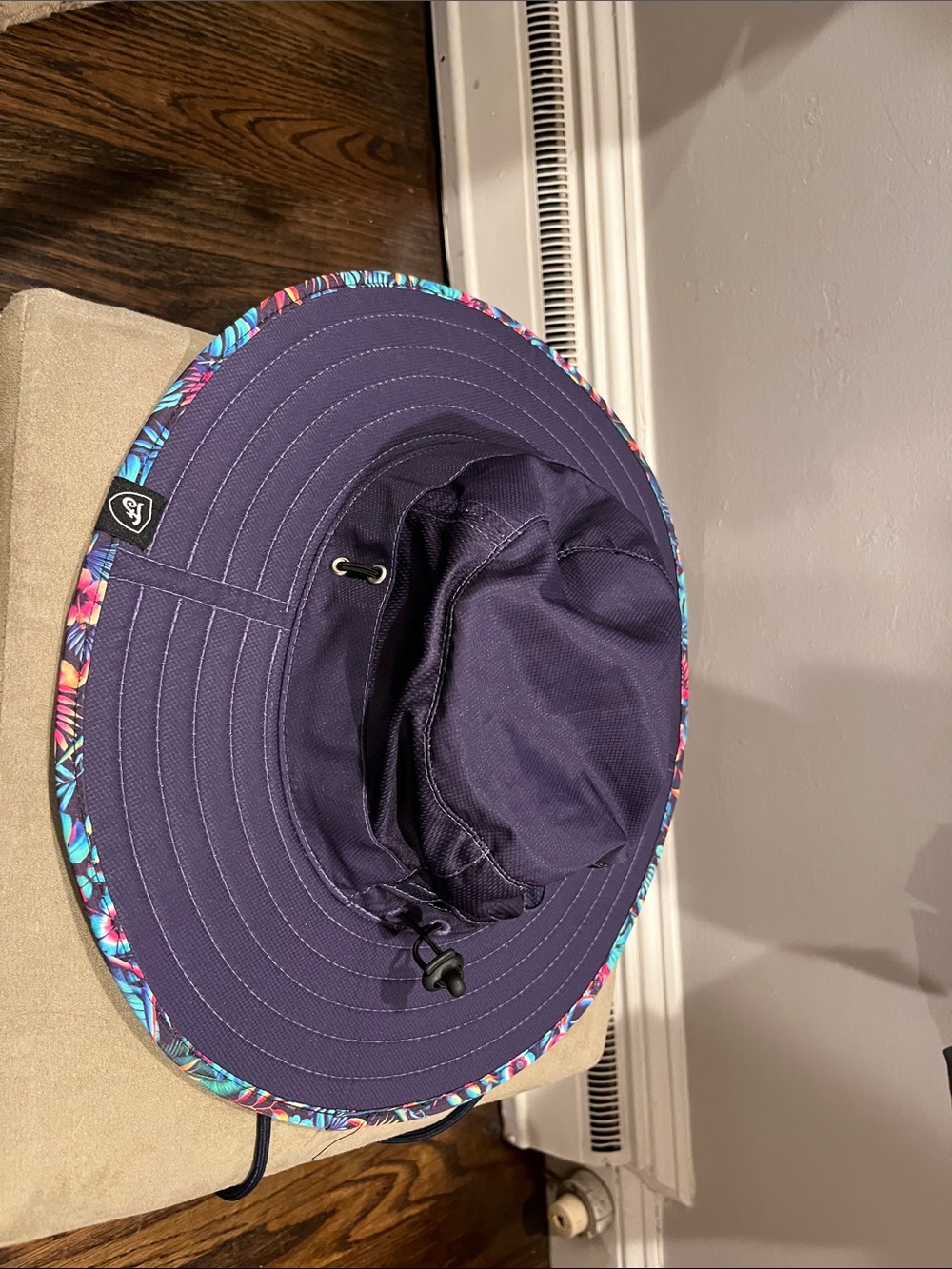 Purple Wide Brim Sun Hat with Floral Trim